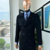 A Charcoal Black, Peak Lapel Jorgecarli Vogue Trench Wool Jacket