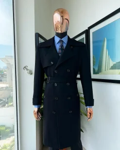 A Charcoal Black, Peak Lapel Jorgecarli Vogue Trench Wool Jacket