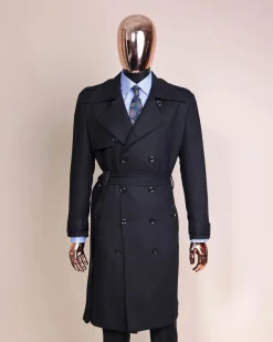 A Charcoal Black, Peak Lapel Jorgecarli Vogue Trench Wool Jacket