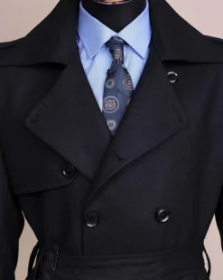 A Charcoal Black, Peak Lapel Jorgecarli Vogue Trench Wool Jacket