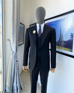 A Charcoal Black Pinstripe “Board Room” Peak Lapel Suit