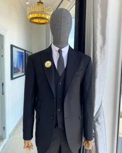 A Charcoal Black Pinstripe “Board Room” Peak Lapel Suit