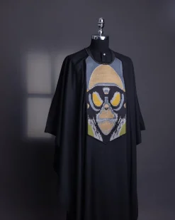 A charcoal black, “Planet Of Apes” embroidery Agbada