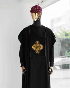 A Charcoal Black, Quadrant Medulla Embroidery Details Agbada