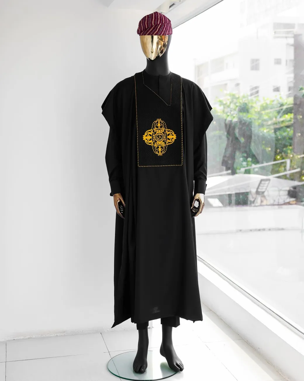 A Charcoal Black, Quadrant Medulla Embroidery Details Agbada