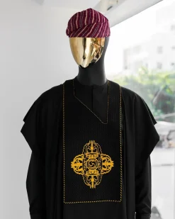 A Charcoal Black, Quadrant Medulla Embroidery Details Agbada