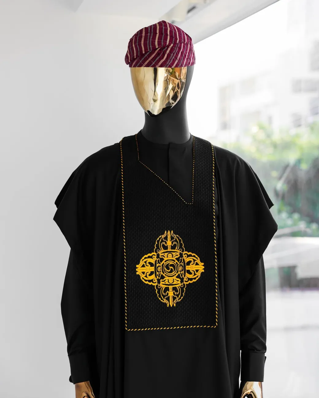 A Charcoal Black, Quadrant Medulla Embroidery Details Agbada