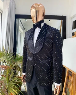 A Charcoal Black Reloaded “Justin” Italian Velvet Tuxedo Suit