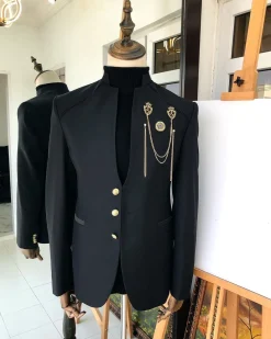 A Charcoal Black reloaded “7th Battalion” Suit with gold adornment