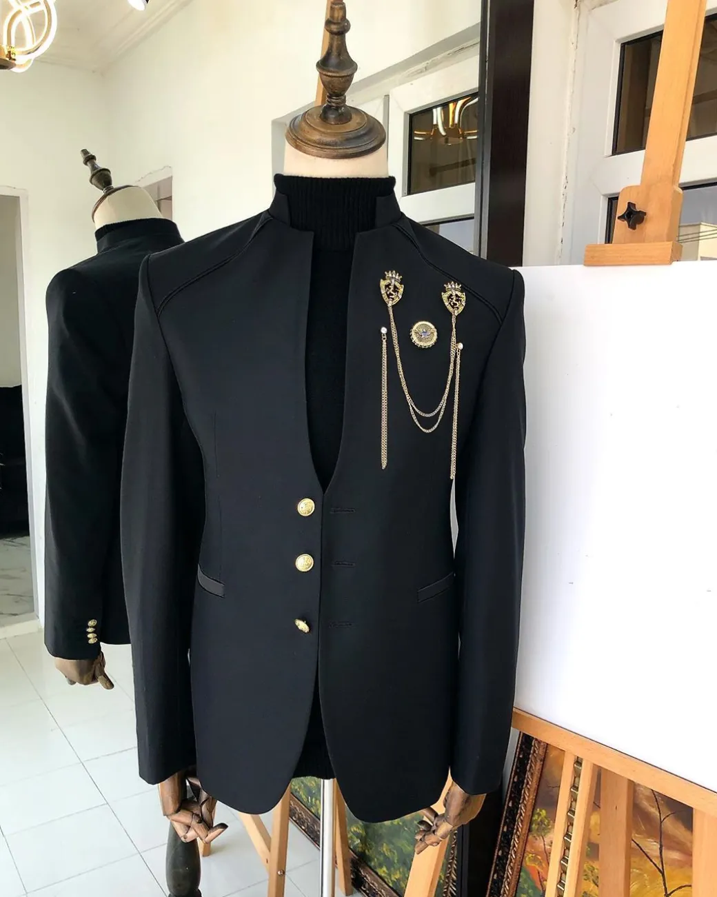 A Charcoal Black reloaded “7th Battalion” Suit with gold adornment