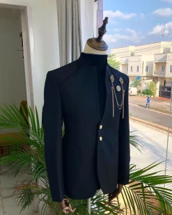 A Charcoal Black reloaded “7th Battalion” Suit with gold adornment