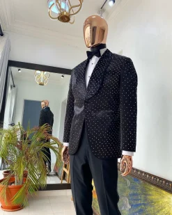A Charcoal Black Reloaded “Justin” Italian Velvet Tuxedo Suit