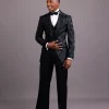 A Charcoal Black, Root and Scattered Shape Jacquard Notch Lapel Suit