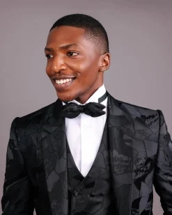A Charcoal Black, Root and Scattered Shape Jacquard Notch Lapel Suit