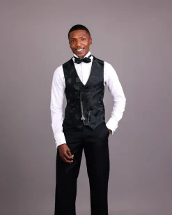 A Charcoal Black, Root and Scattered Shape Jacquard Notch Lapel Suit