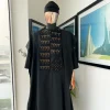 A Charcoal black, separated square in triangle embroidery details agbada