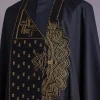 A Charcoal Black, Side Pagoda Embroidery Details Agbada