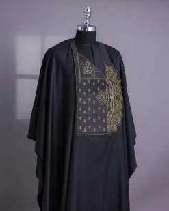 A Charcoal Black, Side Pagoda Embroidery Details Agbada