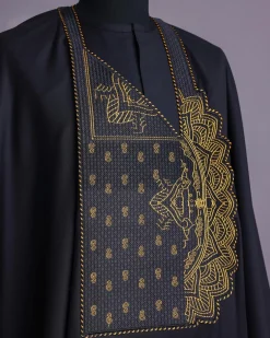 A Charcoal Black, Side Pagoda Embroidery Details Agbada
