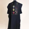 A Charcoal Black, skull And Arrow Metallic Wire Embroidery Gold And Silver Swarovski Stone Details Agbada