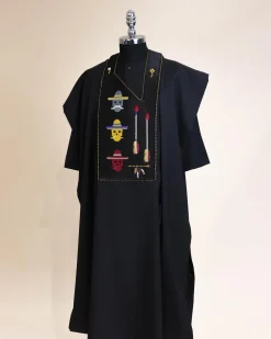 A Charcoal Black, skull And Arrow Metallic Wire Embroidery Gold And Silver Swarovski Stone Details Agbada