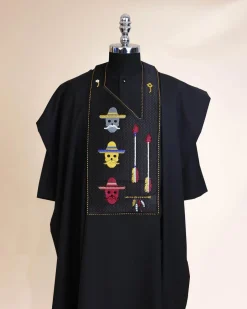 A Charcoal Black, skull And Arrow Metallic Wire Embroidery Gold And Silver Swarovski Stone Details Agbada