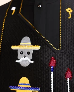A Charcoal Black, skull And Arrow Metallic Wire Embroidery Gold And Silver Swarovski Stone Details Agbada