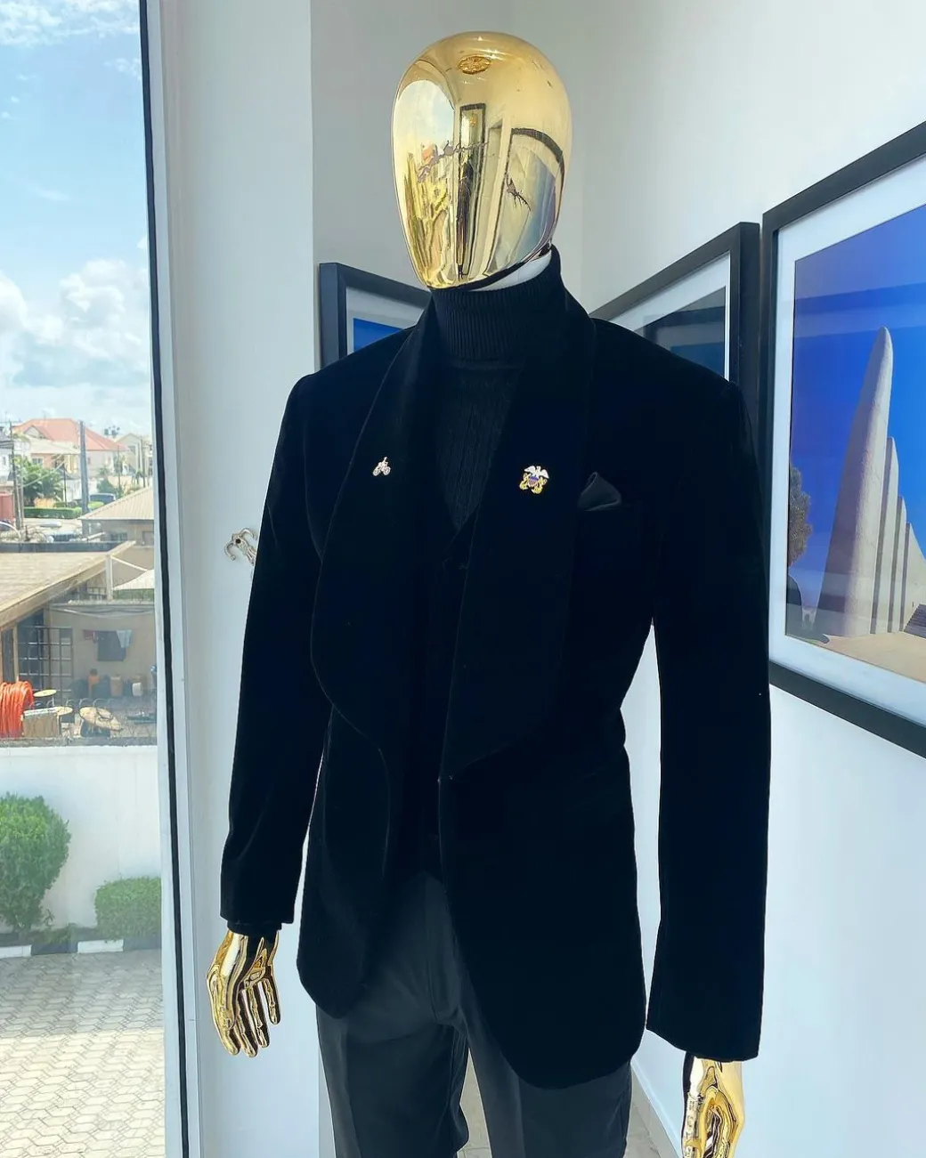 A Charcoal Black, Soaked Velvet Shawl Lapel Tuxedo Suit