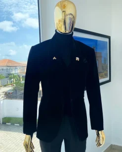 A Charcoal Black, Soaked Velvet Shawl Lapel Tuxedo Suit
