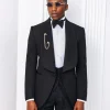 A Charcoal Black, Square Patterned jacquard shawl lapel tuxedo suit