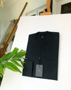 A Charcoal Black Stripe front flap detailing Kaftan