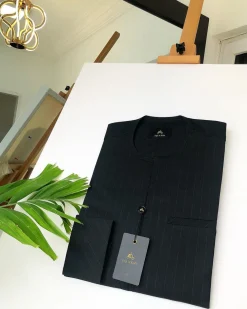 A Charcoal Black Stripe front flap detailing Kaftan