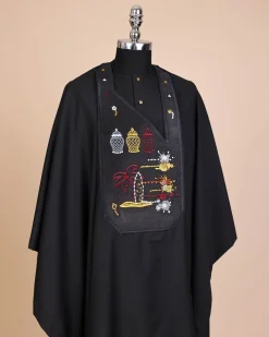 A Charcoal Black, Summer Palm Tree, Pastle Paint Splatter Silver Swarovski Stone Details Agbada