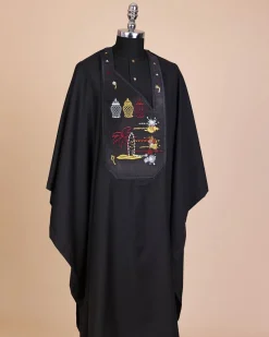 A Charcoal Black, Summer Palm Tree, Pastle Paint Splatter Silver Swarovski Stone Details Agbada