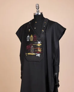 A Charcoal Black, Summer Palm Tree, Pastle Paint Splatter Silver Swarovski Stone Details Agbada