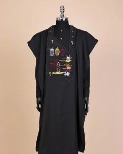 A Charcoal Black, Summer Palm Tree, Pastle Paint Splatter Silver Swarovski Stone Details Agbada