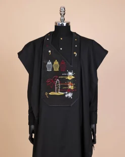 A Charcoal Black, Summer Palm Tree, Pastle Paint Splatter Silver Swarovski Stone Details Agbada