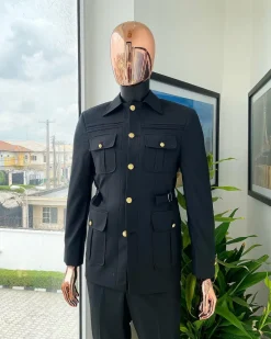 A Charcoal black “summer” vintage long sleeve safari suit & pant Trouser.