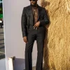 A Charcoal Black Swollen Mule Deconstructed Inverted Lapel Tuxedo Suit