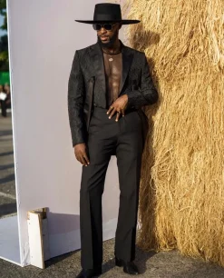 A Charcoal Black Swollen Mule Deconstructed Inverted Lapel Tuxedo Suit