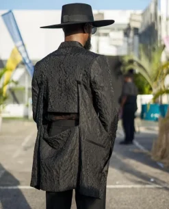 A Charcoal Black Swollen Mule Deconstructed Inverted Lapel Tuxedo Suit