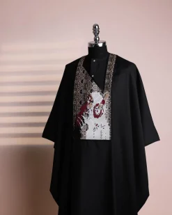 A Charcoal Black, “Thinking APE ” Embroidery Details Agbada