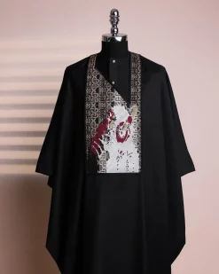 A Charcoal Black, “Thinking APE ” Embroidery Details Agbada