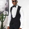 A Charcoal Black U-Cut waist coat with layered back cut.