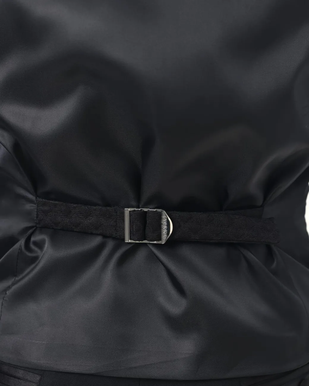 A Charcoal Black U-Cut waist coat with layered back cut.