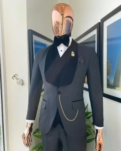 A Charcoal Black velvet shawl lapel Tuxedo suit