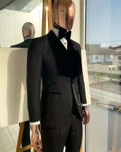 A Charcoal Black velvet shawl lapel Tuxedo suit