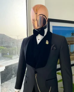 A Charcoal Black velvet shawl lapel Tuxedo suit