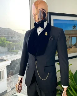 A Charcoal Black velvet shawl lapel Tuxedo suit