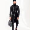 A Charcoal Black with embroidery front flap African Kaftan